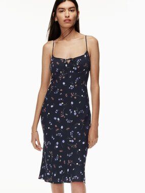 Aritzia Wilfred Bellow Gathered Bust Midi Dress Black Floral Size 2